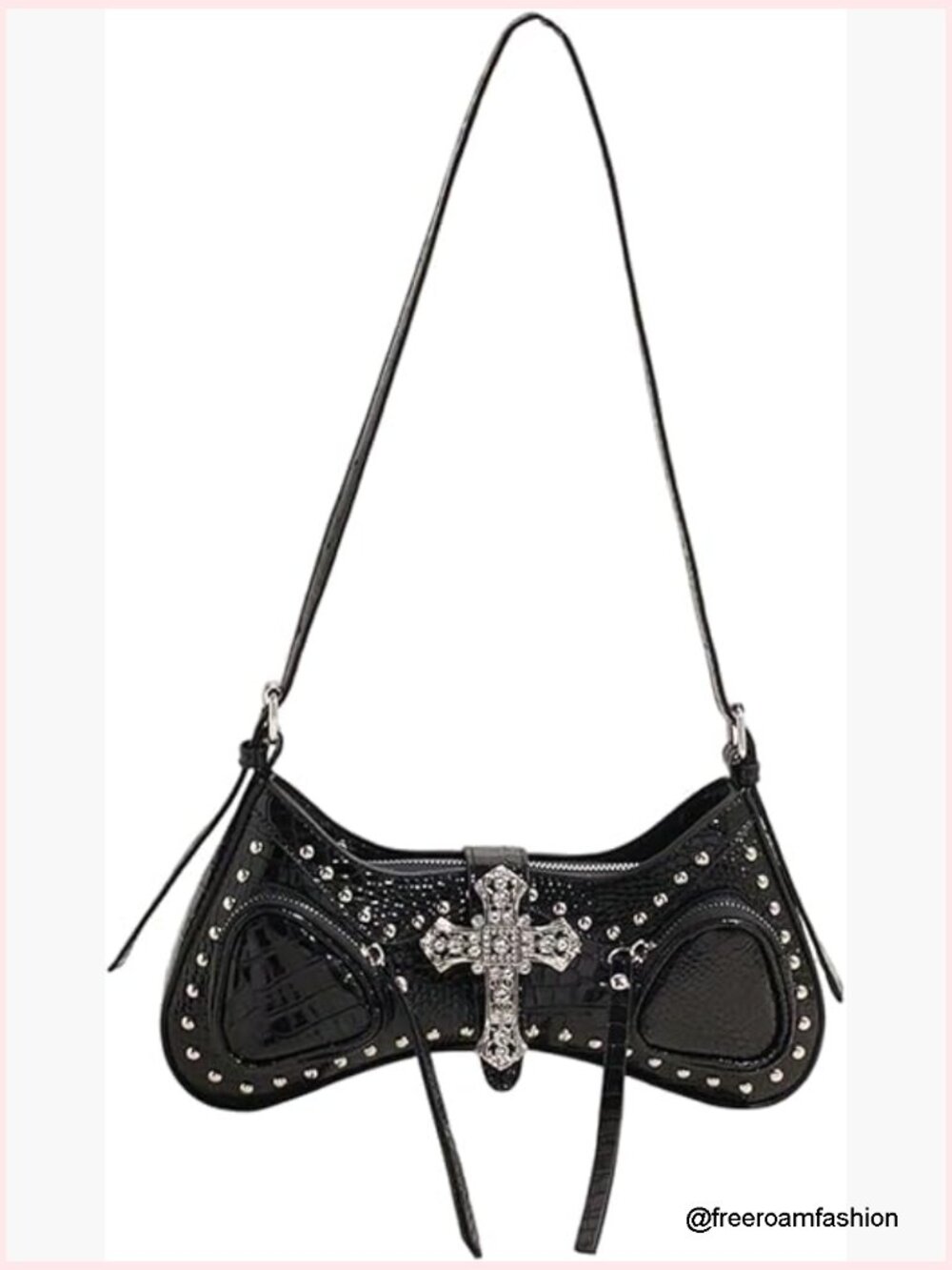 Y2K Studded Cross Shoulder Handbag Punk Top Handle Hobo Bag